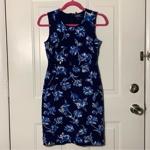 Lands End Navy Blue Floral Dress Size 2 Tank Too Dress With Pockets